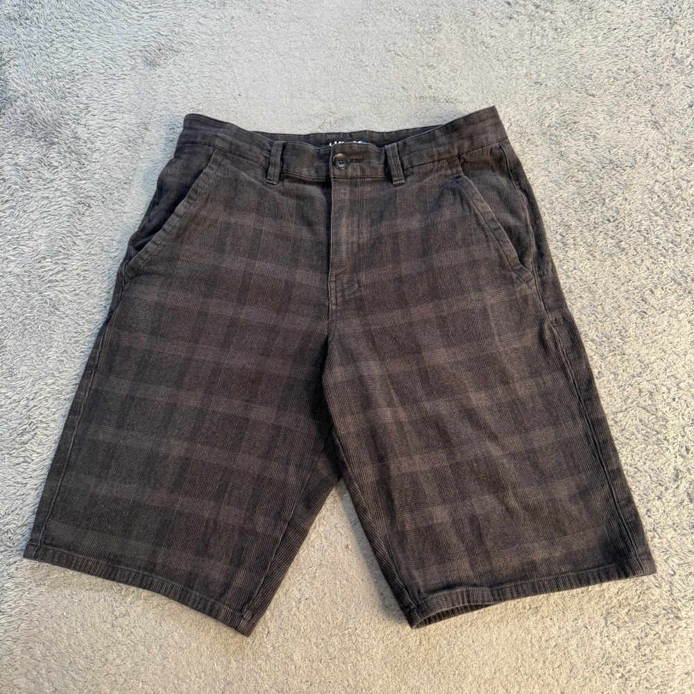 Tony Hawk Men Skater Flat Front Shorts 30 Charcoal Gray Plaid Corduroy Texture